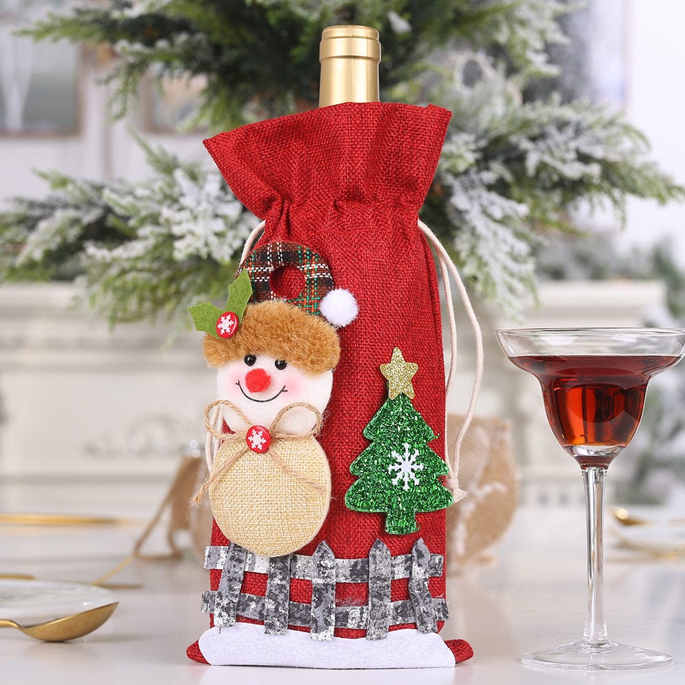Assorted 2-Piece Christmas Doll Wine Bottle Covers Snowman One Size - Fashorio