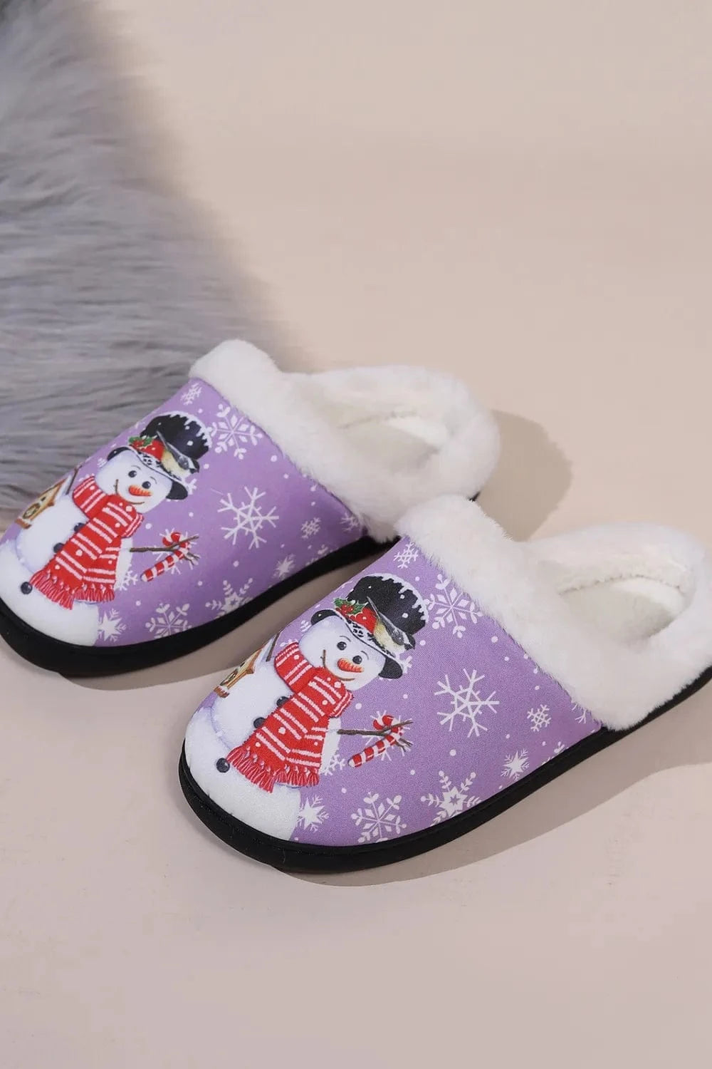 Snowman Round Toe Faux Fur Slippers - Fashorio