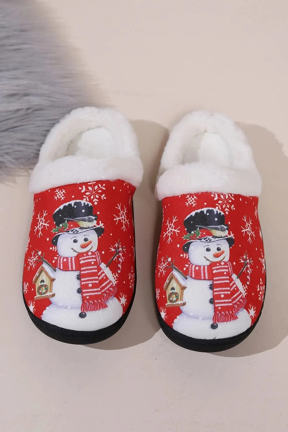 Snowman Round Toe Faux Fur Slippers - Fashorio