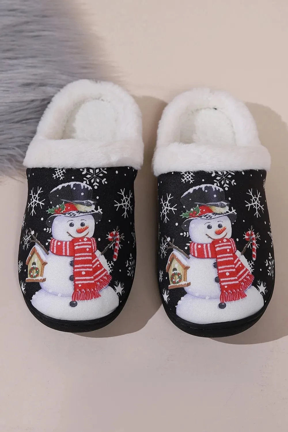 Snowman Round Toe Faux Fur Slippers - Fashorio