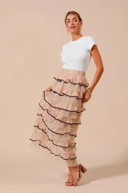 SO ME Layered Ruffled Tulle Maxi Skirt - Fashorio