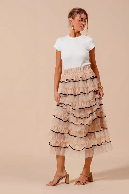 SO ME Layered Ruffled Tulle Maxi Skirt - Fashorio