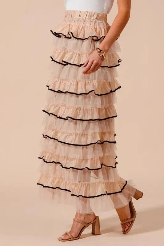 SO ME Layered Ruffled Tulle Maxi Skirt - Fashorio