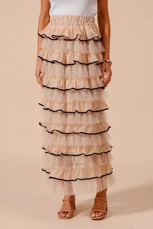SO ME Layered Ruffled Tulle Maxi Skirt - Fashorio