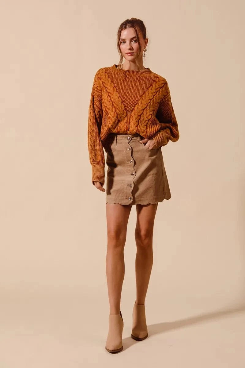 SO ME Scallop Buttoned Front Corduroy Mini Skirt - Fashorio
