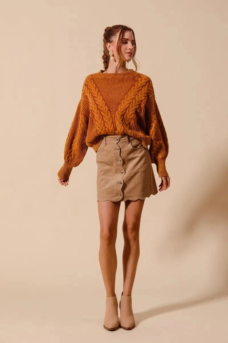 SO ME Scallop Buttoned Front Corduroy Mini Skirt - Fashorio
