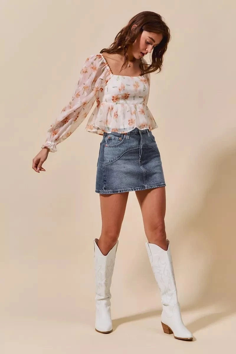 SO ME Washed Denim Mini Skirt with Pockets - Fashorio
