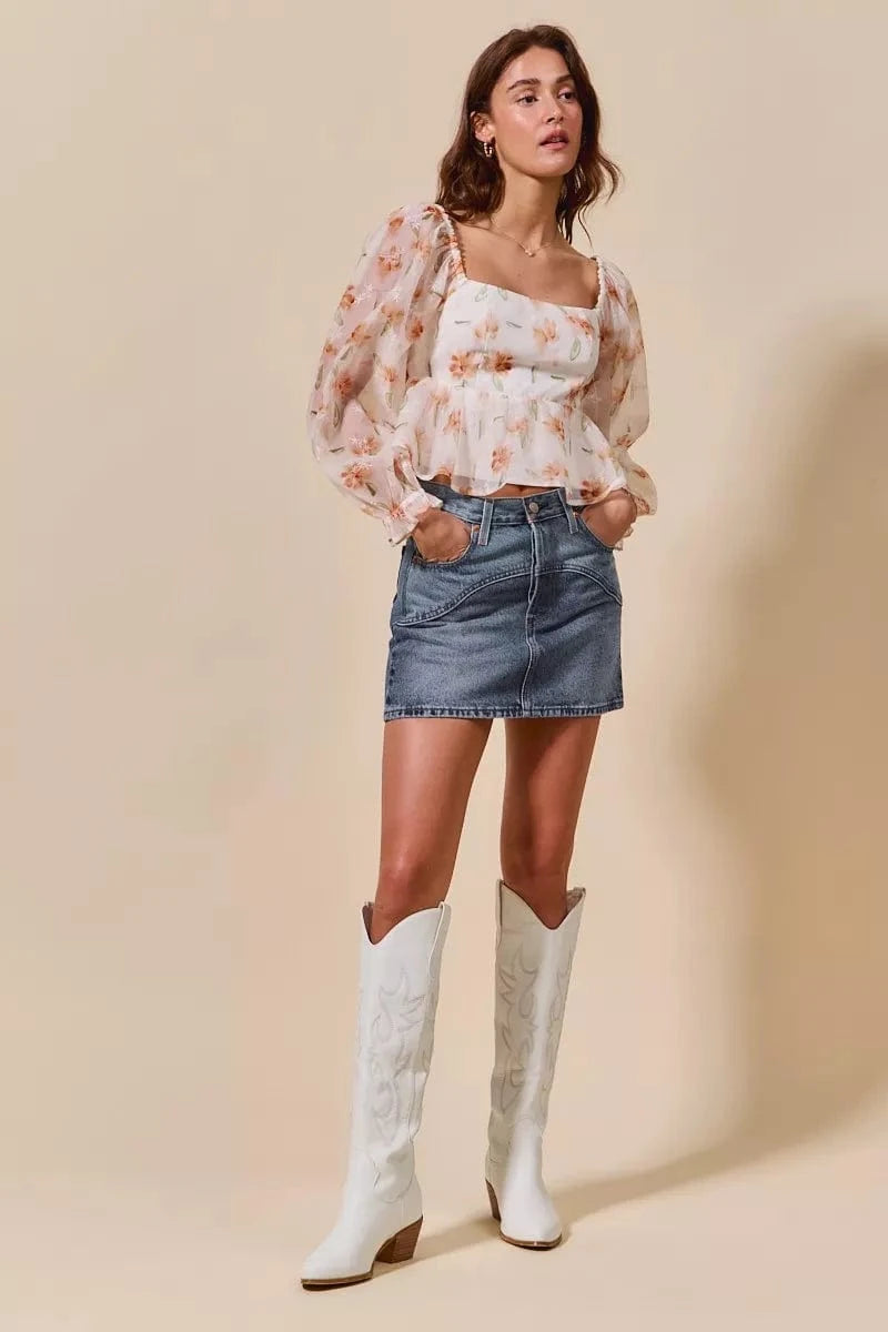 SO ME Washed Denim Mini Skirt with Pockets - Fashorio