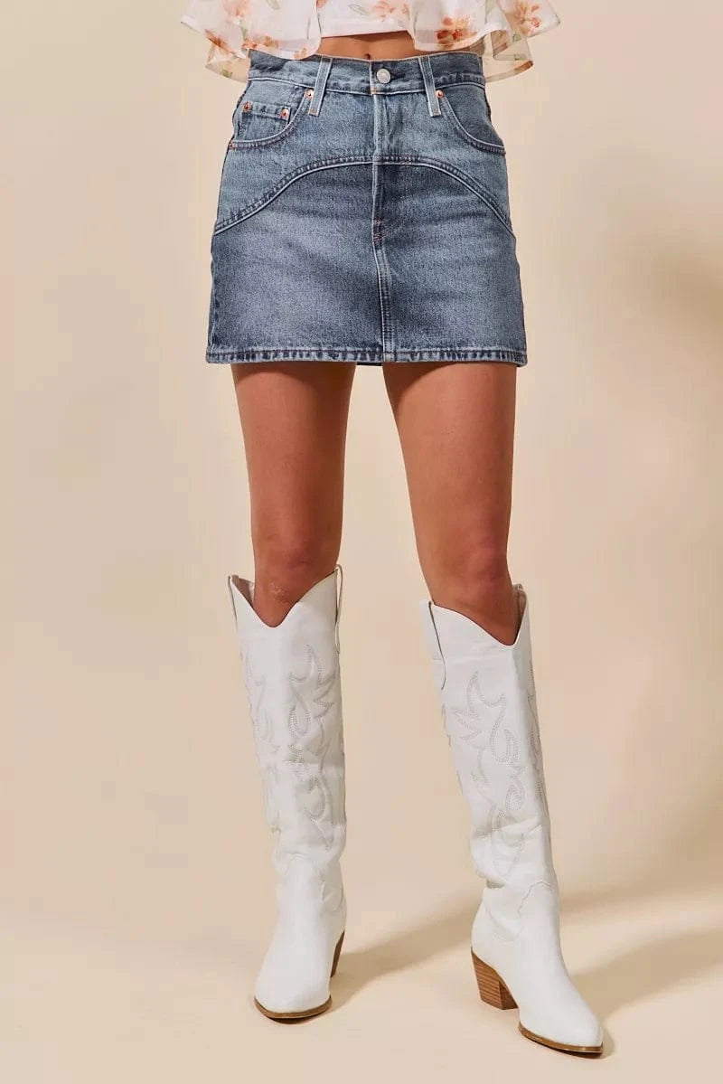 SO ME Washed Denim Mini Skirt with Pockets - Fashorio