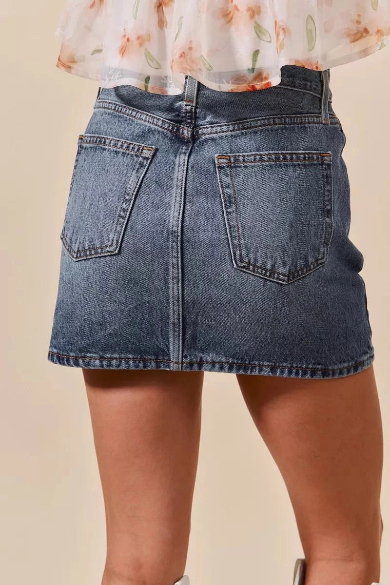 SO ME Washed Denim Mini Skirt with Pockets - Fashorio