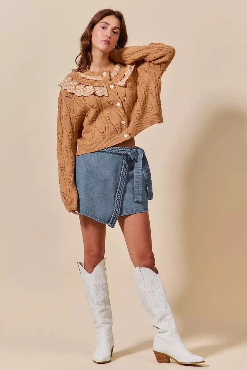 SO ME Wrap Braided Trimmed Denim Skort - Fashorio