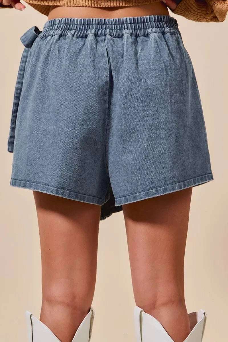 SO ME Wrap Braided Trimmed Denim Skort - Fashorio