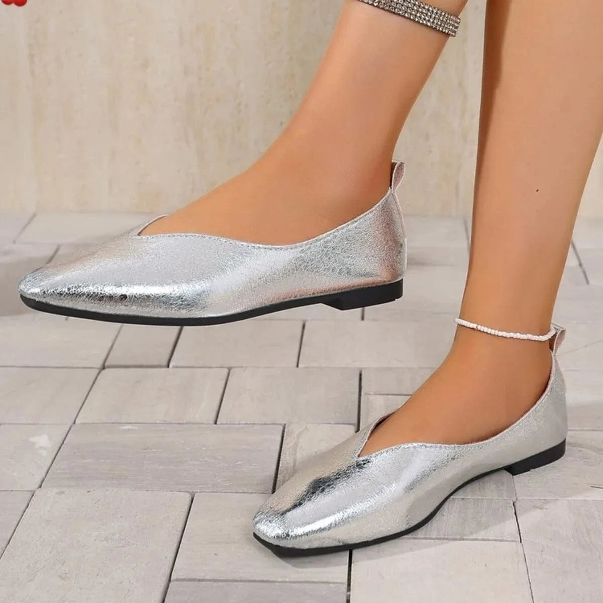 Sparkly Metallic Ballet Flat Loafers - Fashorio