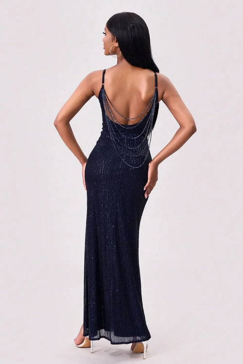 Fashorio Split Sequin Backless Maxi Cami Dress