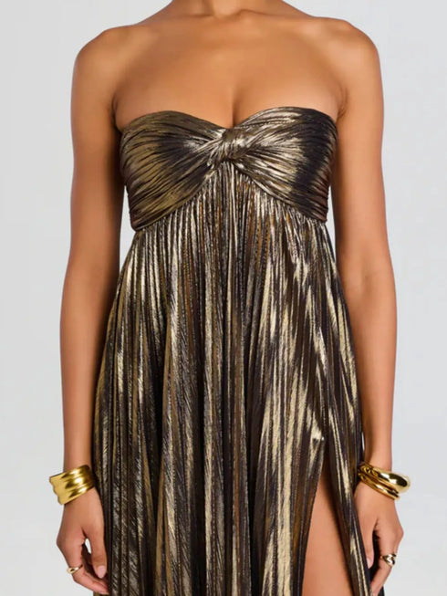 Fashorio Split Sweetheart Neck Tube Maxi Dress