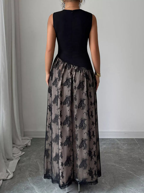 Fashorio Square Neck Sleeveless Lace Maxi Dress