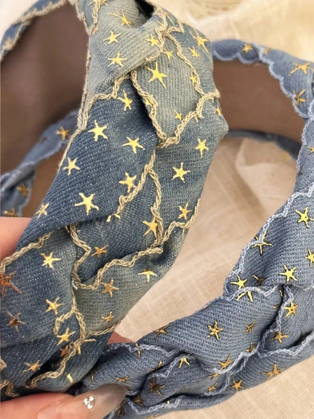Star Braided Wide Denim Headband - Fashorio