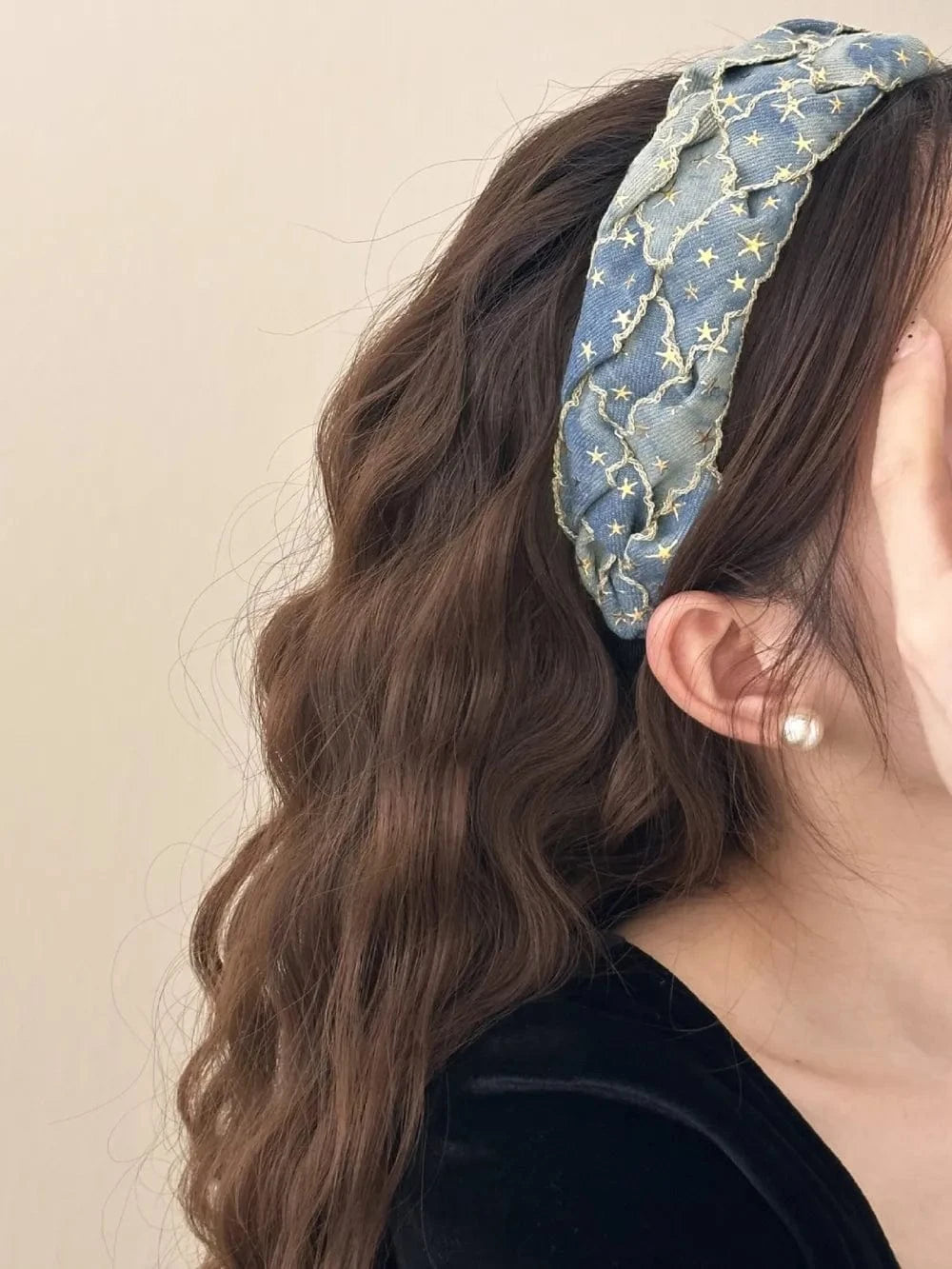 Star Braided Wide Denim Headband - Fashorio