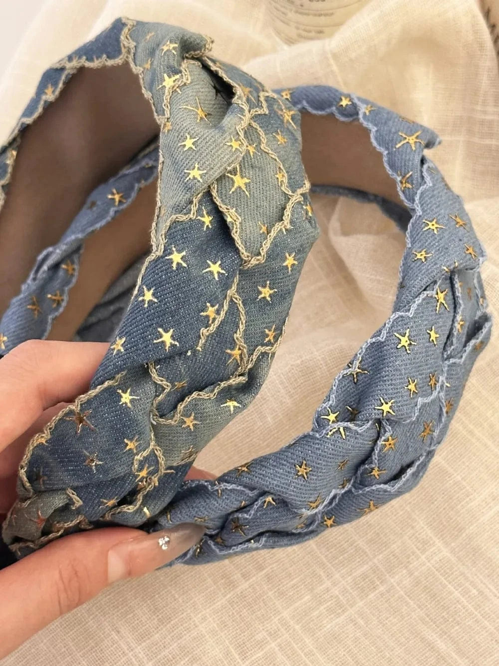 Star Braided Wide Denim Headband - Fashorio
