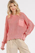 Mittoshop Distressed Hem Round Neck Dropped Shoulder Sweater Strawberry - Fashorio