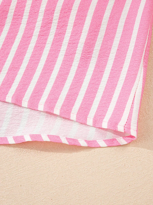 Fashorio Stripe Buttoned Front Long Sleeve Top and Pants 2 Piece Sleepwear