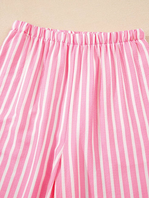 Fashorio Stripe Buttoned Front Long Sleeve Top and Pants 2 Piece Sleepwear