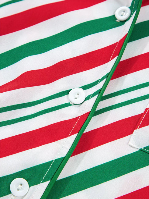 Fashorio Stripe Contrast Velvet Ribbon Knot Christmas 2pcs Pajama Set