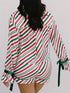Fashorio Stripe Contrast Velvet Ribbon Knot Christmas 2pcs Pajama Set