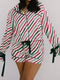 Fashorio Stripe / S Stripe Contrast Velvet Ribbon Knot Christmas 2pcs Pajama Set