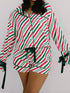Fashorio Stripe / S Stripe Contrast Velvet Ribbon Knot Christmas 2pcs Pajama Set