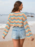Fashorio Striped Boat Neck Long Sleeve Cover Up