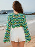 Fashorio Striped Boat Neck Long Sleeve Cover Up