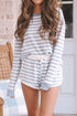 Fashorio Striped Round Neck Top and Drawstring Shorts Lounge Set