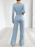 Fashorio Striped Square Neck Long Sleeve Top and Pants Lounge Set