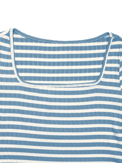 Fashorio Striped Square Neck Long Sleeve Top and Pants Lounge Set