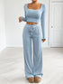 Fashorio Striped Square Neck Long Sleeve Top and Pants Lounge Set
