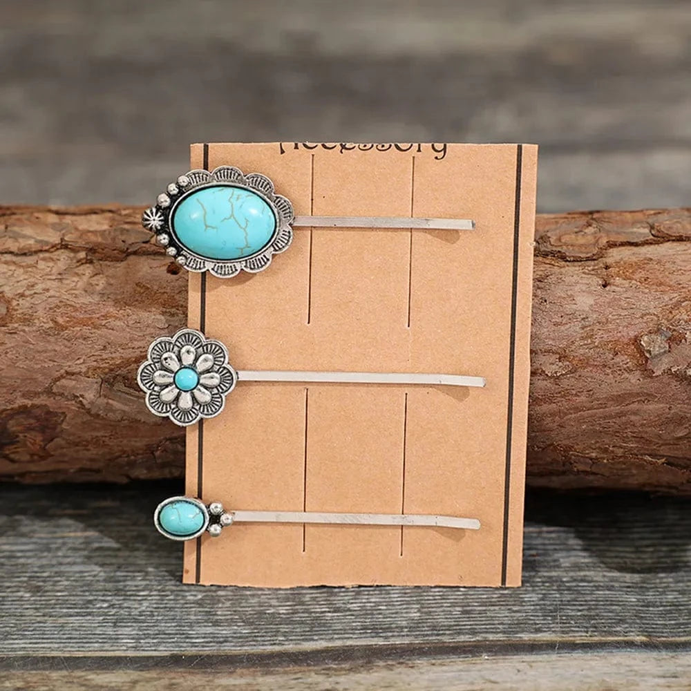3 PCS/Set Artificial Turquoise Hair Pins Style B One Size - Fashorio
