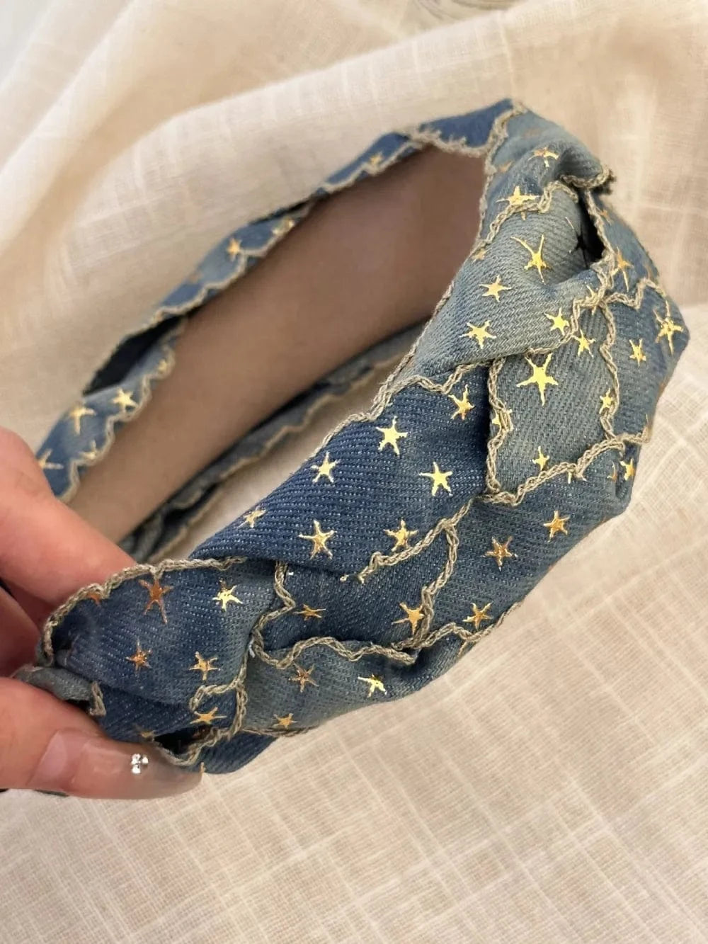 Star Braided Wide Denim Headband Style B One Size - Fashorio