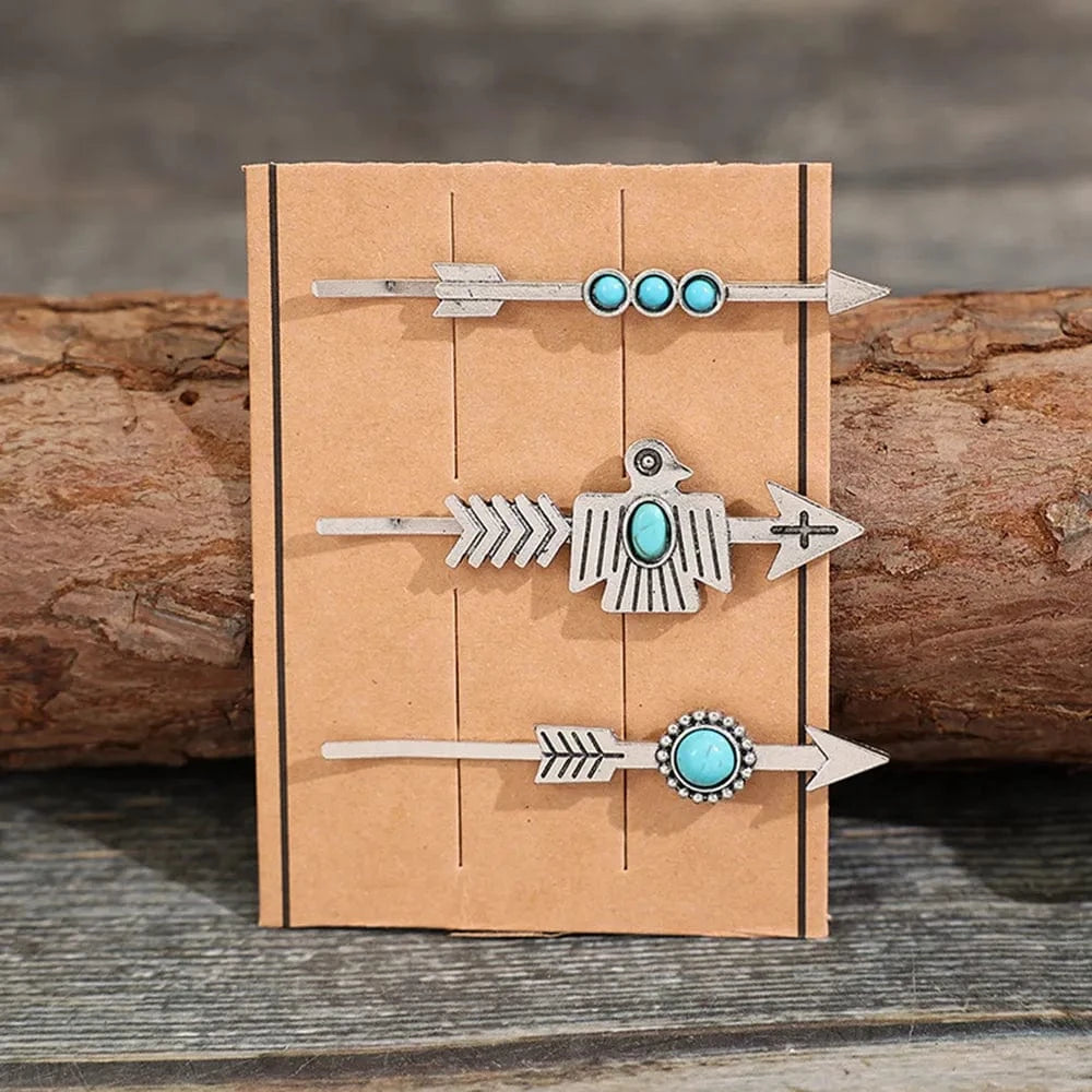 3 PCS/Set Artificial Turquoise Hair Pins Style C One Size - Fashorio