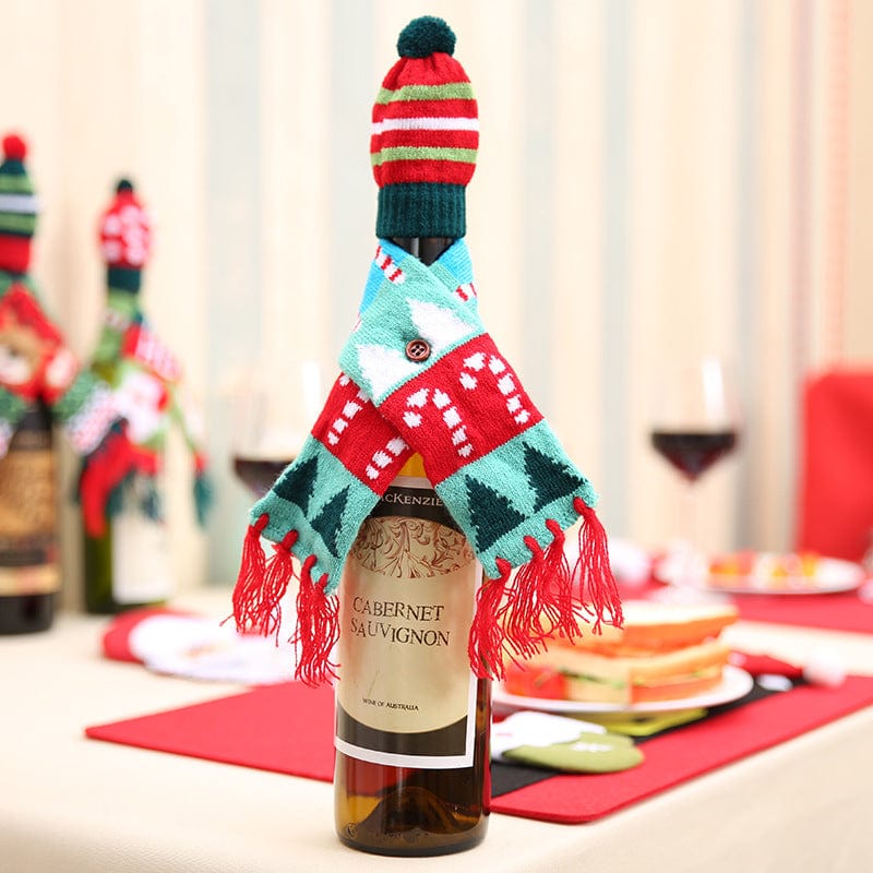 Christmas Hat and Scarf Wine Bottle Decoration Style C One Size - Fashorio