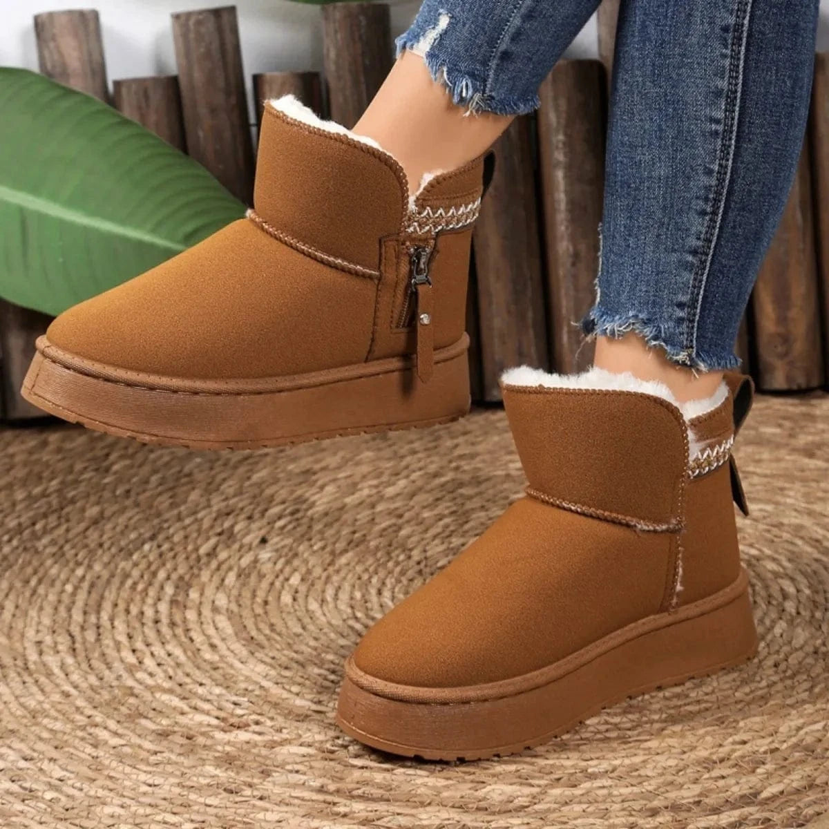 Suede Ankle Boots with Decorative Strap - Fashorio