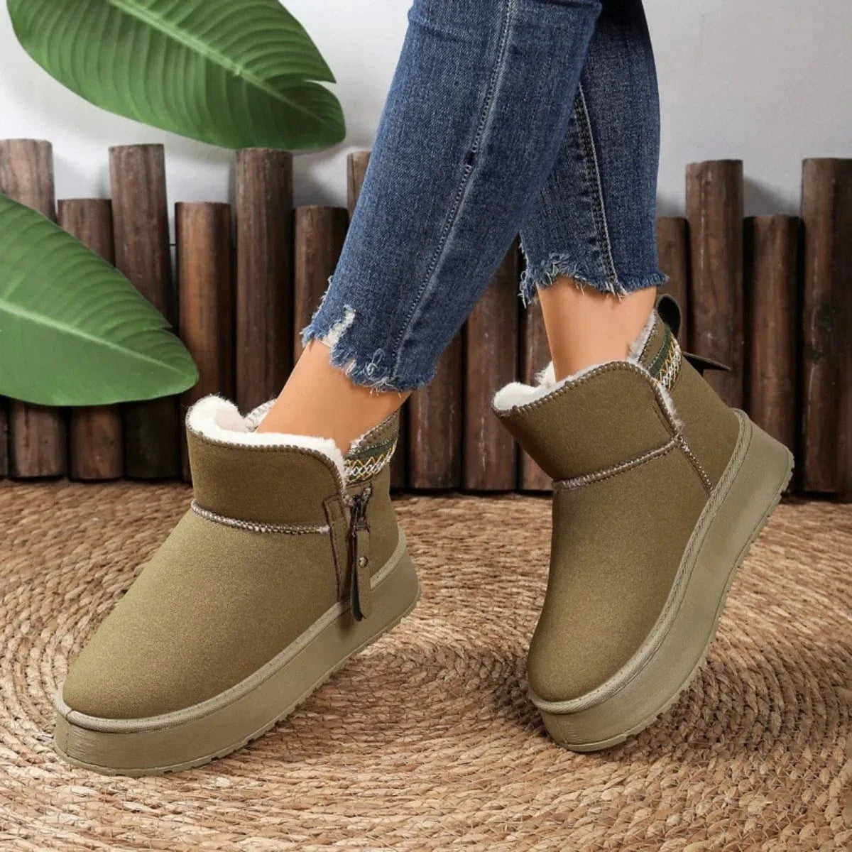 Suede Ankle Boots with Decorative Strap - Fashorio