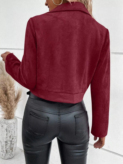 Suede Moto Jacket with Zip Detail - Fashorio