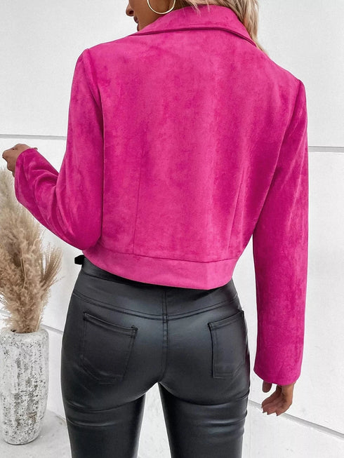 Suede Moto Jacket with Zip Detail - Fashorio