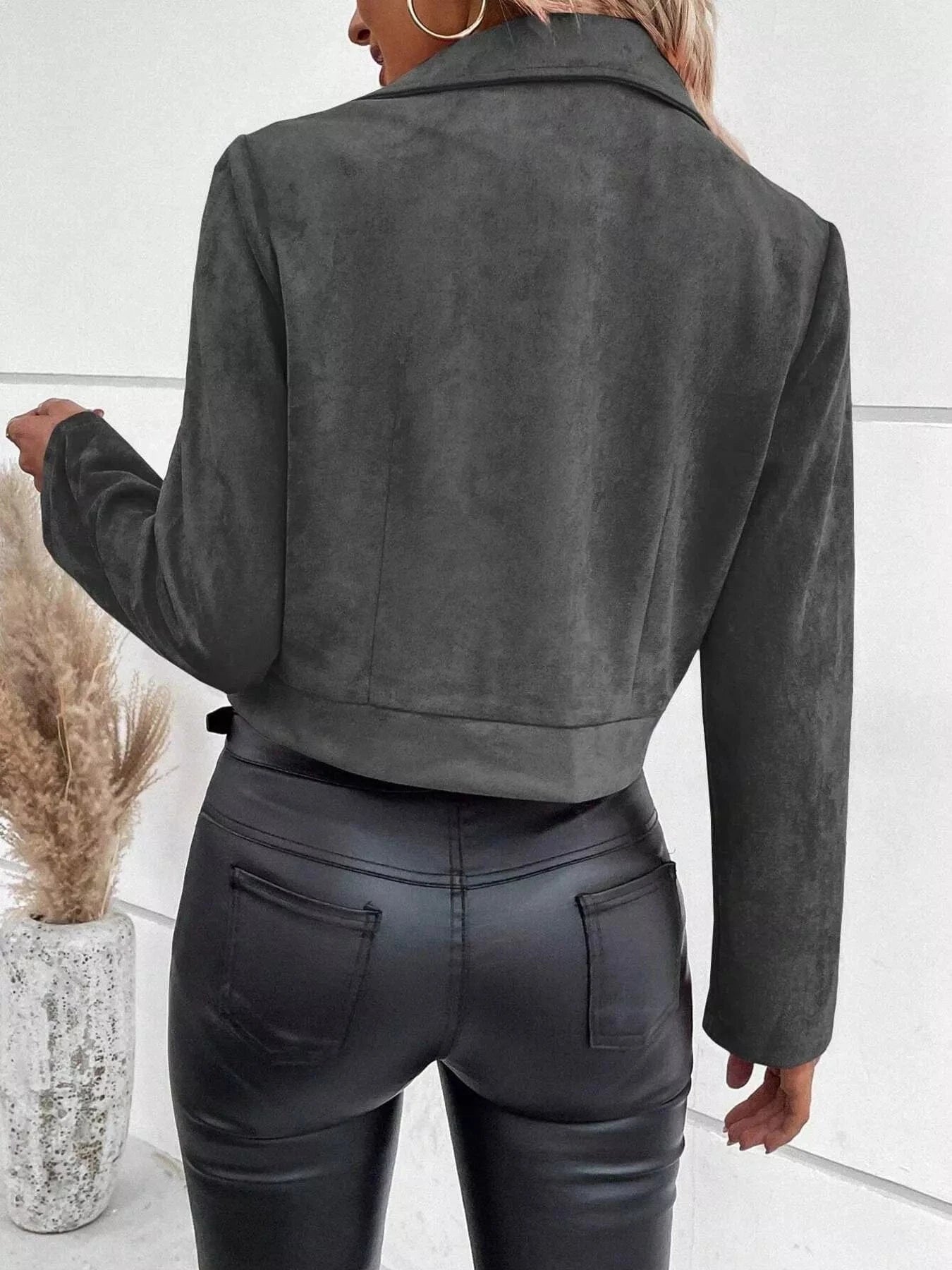 Suede Moto Jacket with Zip Detail - Fashorio