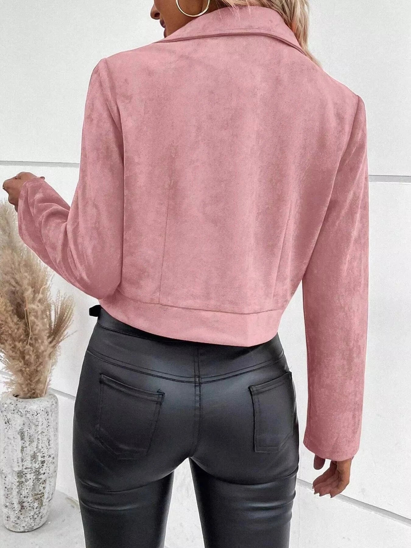 Suede Moto Jacket with Zip Detail - Fashorio