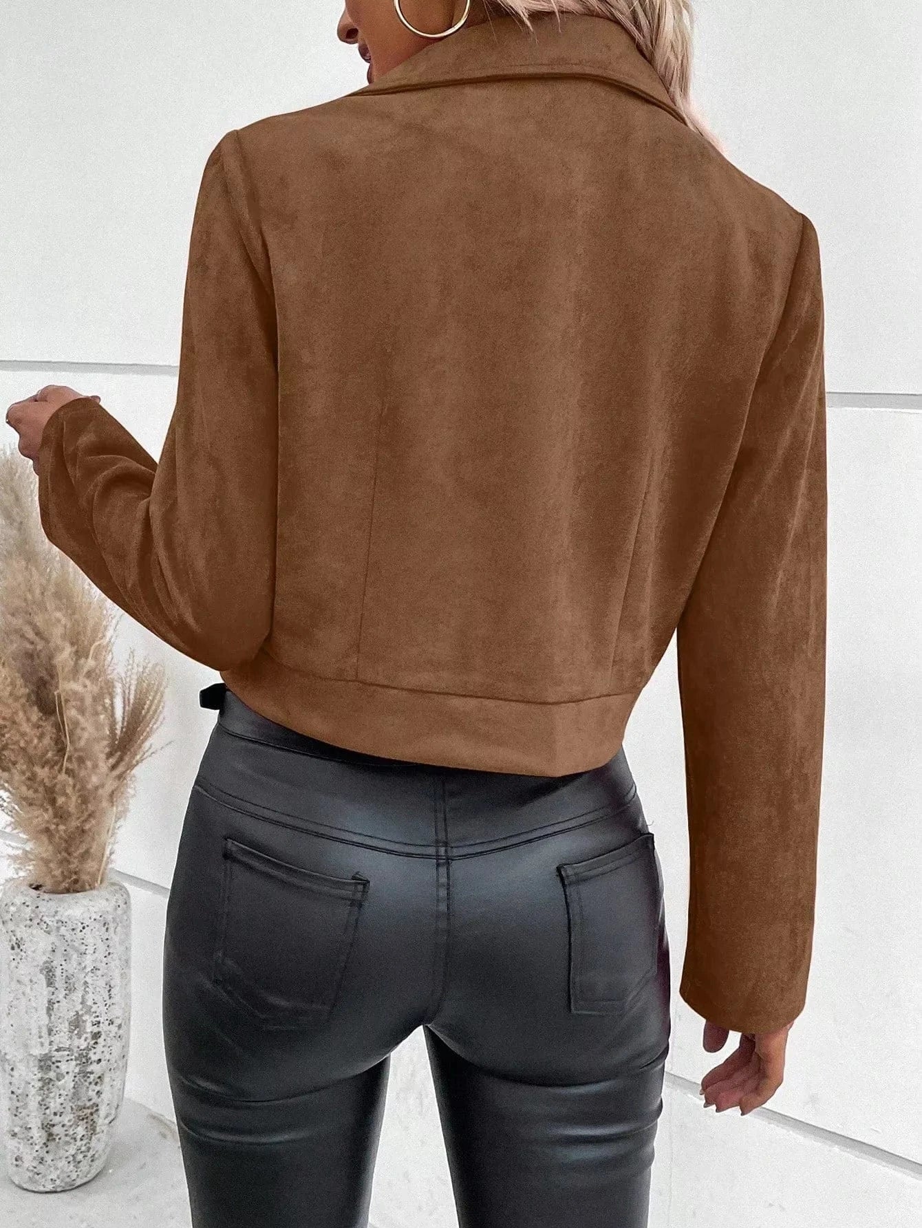 Suede Moto Jacket with Zip Detail - Fashorio