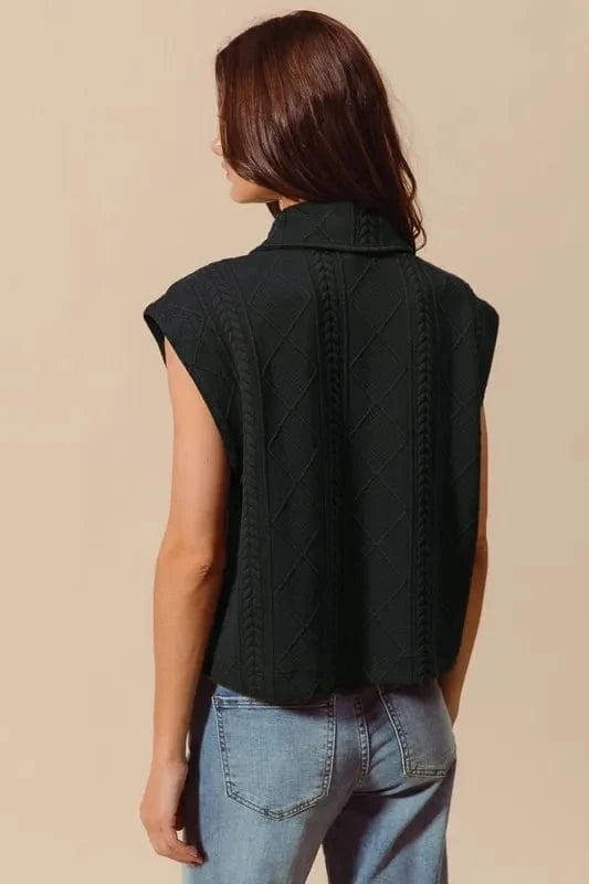 SO ME Cable Quilting Stitch Button Up Knit Vest - Fashorio