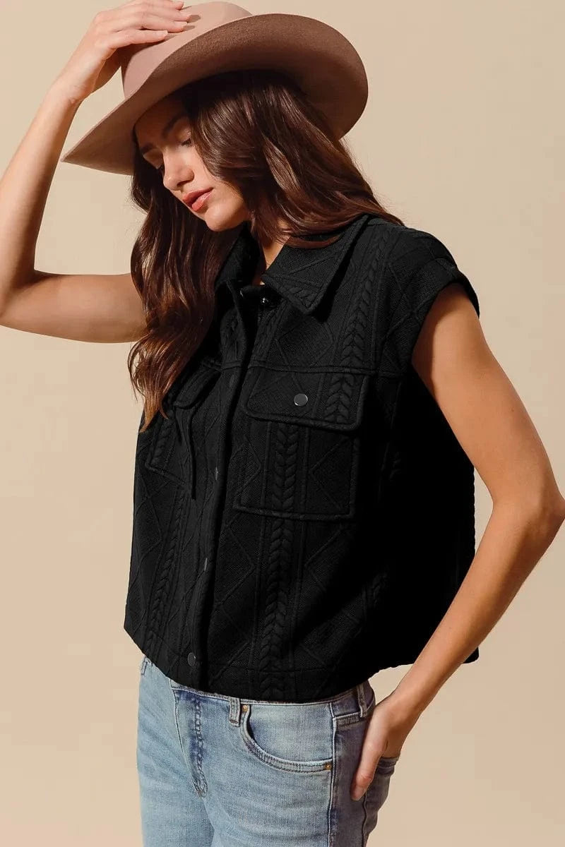 SO ME Cable Quilting Stitch Button Up Knit Vest - Fashorio