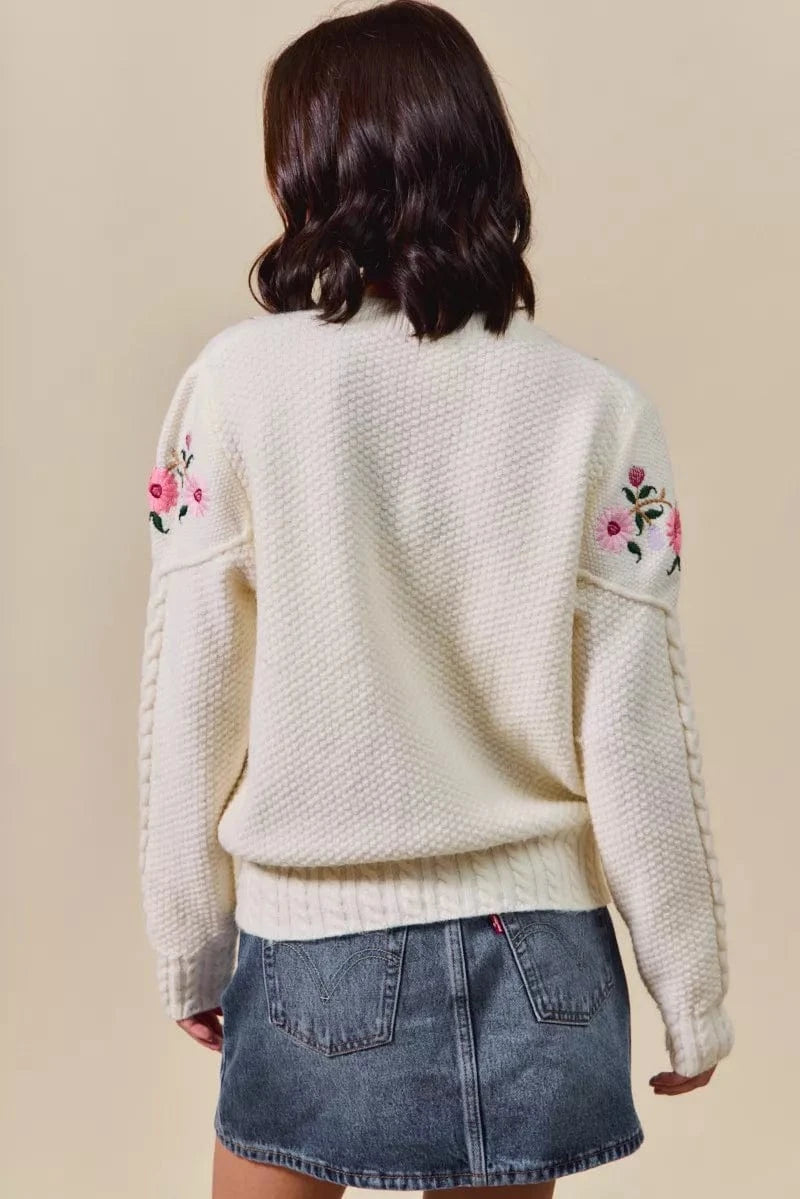 SO ME Floral Embroidered Coquette Sweater Cardigan - Fashorio